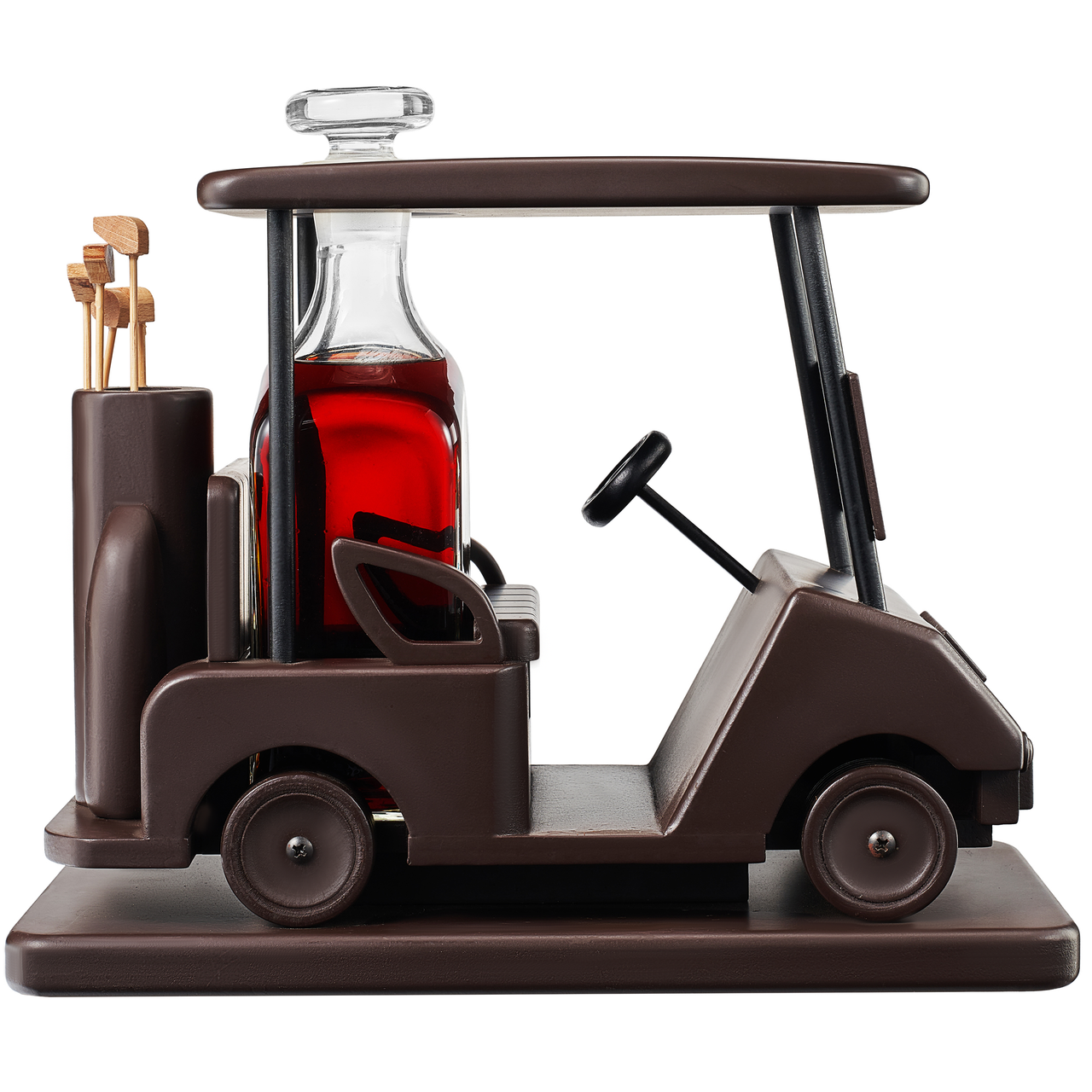 Golf Decanter Whiskey Decanter - The Wine Savant - Brown Mahogany Wood Golf Gifts for Both Men & Women, Golf Accessories, Golfer Gifts, Based on A Replica Golf Cart (600ml Decanter)-0