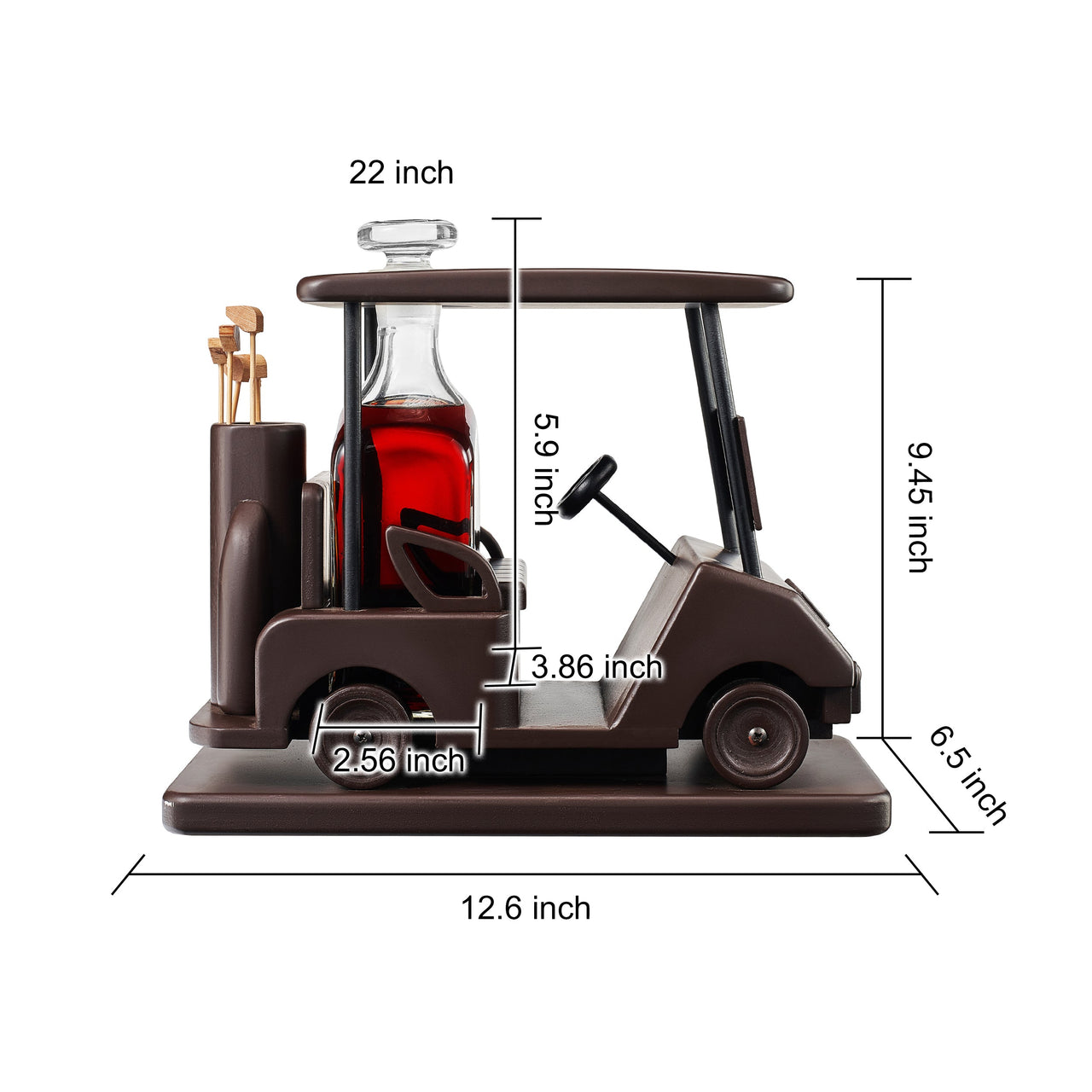 Golf Decanter Whiskey Decanter - The Wine Savant - Brown Mahogany Wood Golf Gifts for Both Men & Women, Golf Accessories, Golfer Gifts, Based on A Replica Golf Cart (600ml Decanter)-4