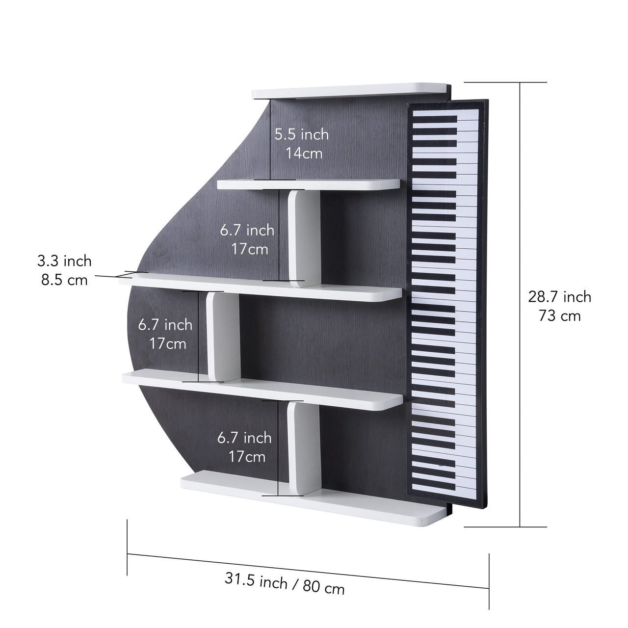 Piano Wall Shelf, Decorative Bookshelf with LED Light-4