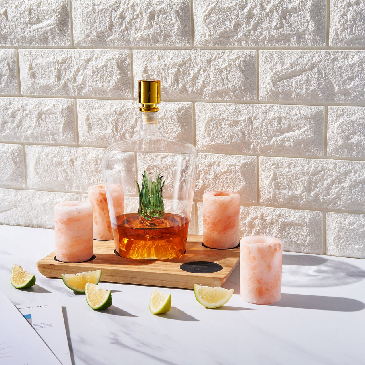 Tequila Decanter With Four Pink Himalayan Salt Shot Glasses Set, Perfect for Tequila Agave Liquor Lovers, 34 OZ Bottle, 1.6 OZ Shot Glass, Tequila, Liquor Party Decorations Cinco De Mayo (Agave)-2