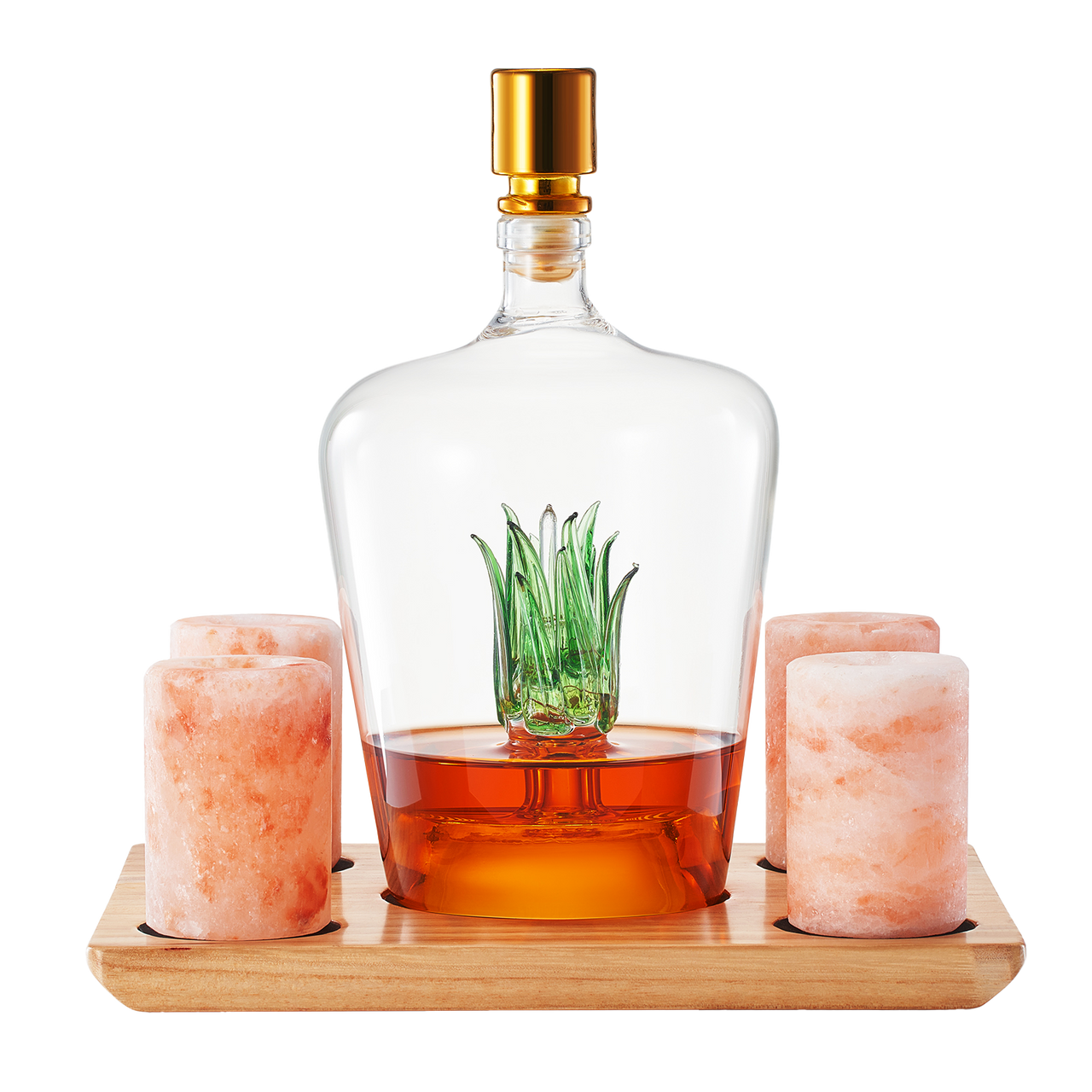 Tequila Decanter With Four Pink Himalayan Salt Shot Glasses Set, Perfect for Tequila Agave Liquor Lovers, 34 OZ Bottle, 1.6 OZ Shot Glass, Tequila, Liquor Party Decorations Cinco De Mayo (Agave)-0