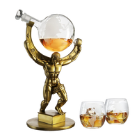 Atlas Bronze World Globe Whiskey Decanter Set - 15
