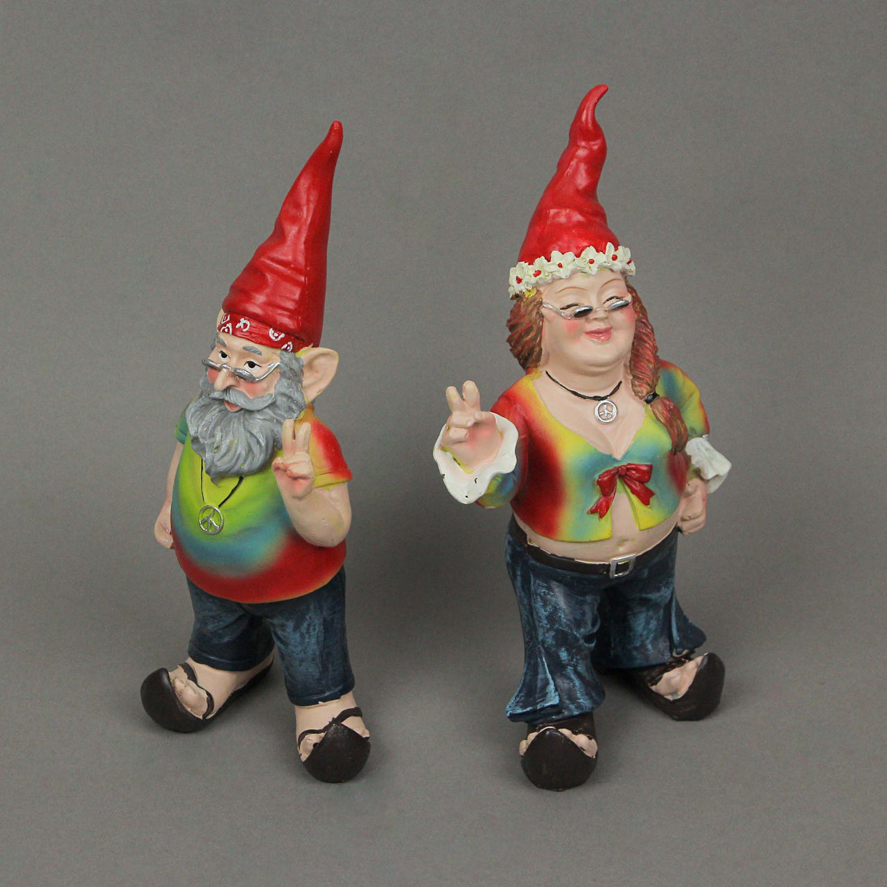 Gnancy & Gnarley: Tie-Dyed Decorative Gnome Figurine Couple