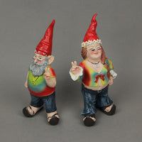 Gnancy & Gnarley: Tie-Dyed Decorative Gnome Figurine Couple