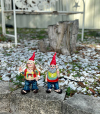 Gnancy & Gnarley: Tie-Dyed Decorative Gnome Figurine Couple