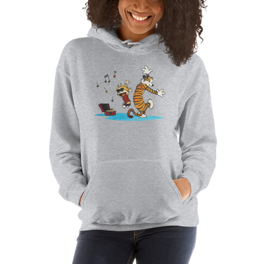 Calvin and Hobbes Dancing with Record Player Unisex Hoodie-1