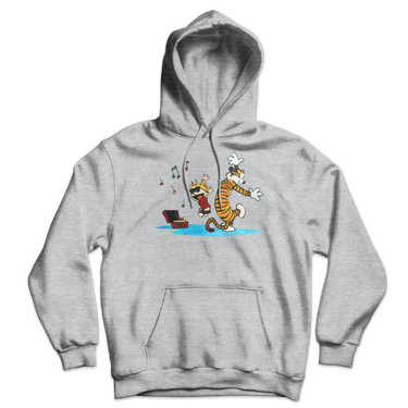 Calvin and Hobbes Dancing with Record Player Unisex Hoodie-0