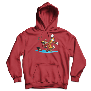 Calvin and Hobbes Dancing with Record Player Unisex Hoodie-3