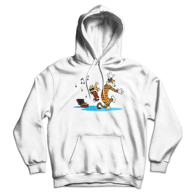 Calvin and Hobbes Dancing with Record Player Unisex Hoodie-5