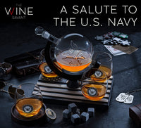 U.S. Navy Globe Whiskey Decanter Set with 4 Liquor Glasses - Navy Veteran Gift Set with Wood Base and 9 Whiskey Stones - Navy Gifts for Men, U.S.A Flag - Bourbon and Scotch Military Gifts for Dad-1