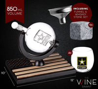 Army Globe Whiskey Decanter Set & 4 Liquor Glasses - Whisky Decanter & Glass Set with Wood Base and 9 Whiskey Stone - Father's Day US Army Licensed Gifts for Men - Bourbon Scotch Military Veteran Gift-2