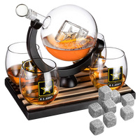 Army Globe Whiskey Decanter Set & 4 Liquor Glasses - Whisky Decanter & Glass Set with Wood Base and 9 Whiskey Stone - Father's Day US Army Licensed Gifts for Men - Bourbon Scotch Military Veteran Gift-0