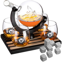 U.S. Navy Globe Whiskey Decanter Set with 4 Liquor Glasses - Navy Veteran Gift Set with Wood Base and 9 Whiskey Stones - Navy Gifts for Men, U.S.A Flag - Bourbon and Scotch Military Gifts for Dad-0