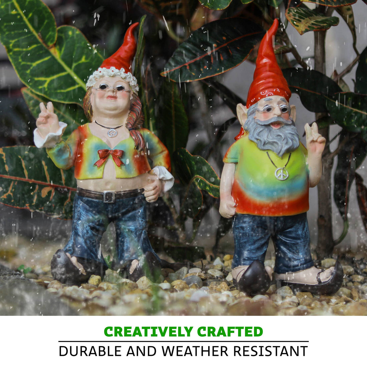 Gnancy & Gnarley: Tie-Dyed Decorative Gnome Figurine Couple