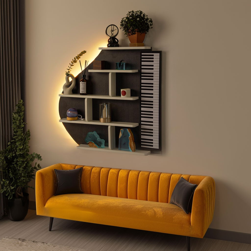 Piano Wall Shelf, Decorative Bookshelf with LED Light-1