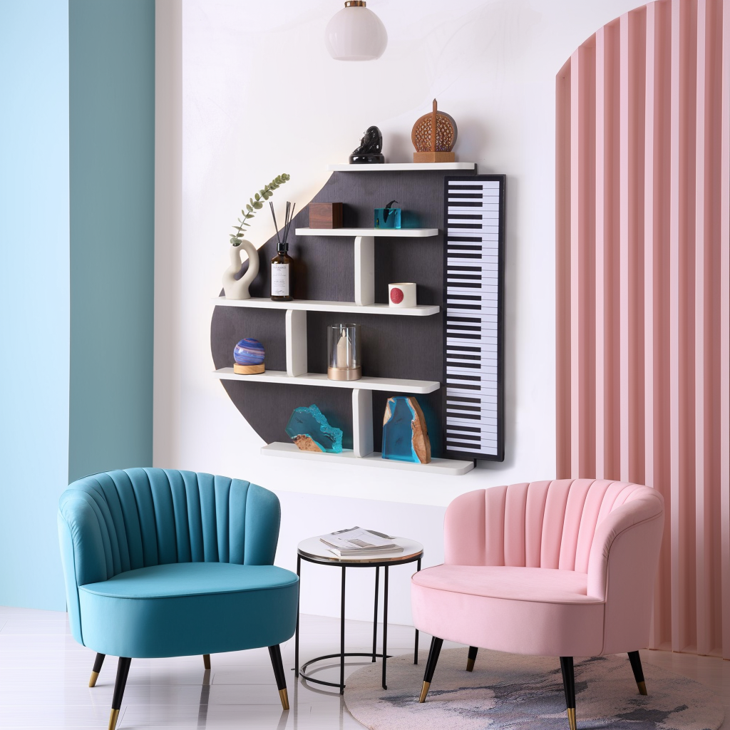 Piano Wall Shelf, Decorative Bookshelf with LED Light-2