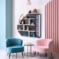 Piano Wall Shelf, Decorative Bookshelf with LED Light-2