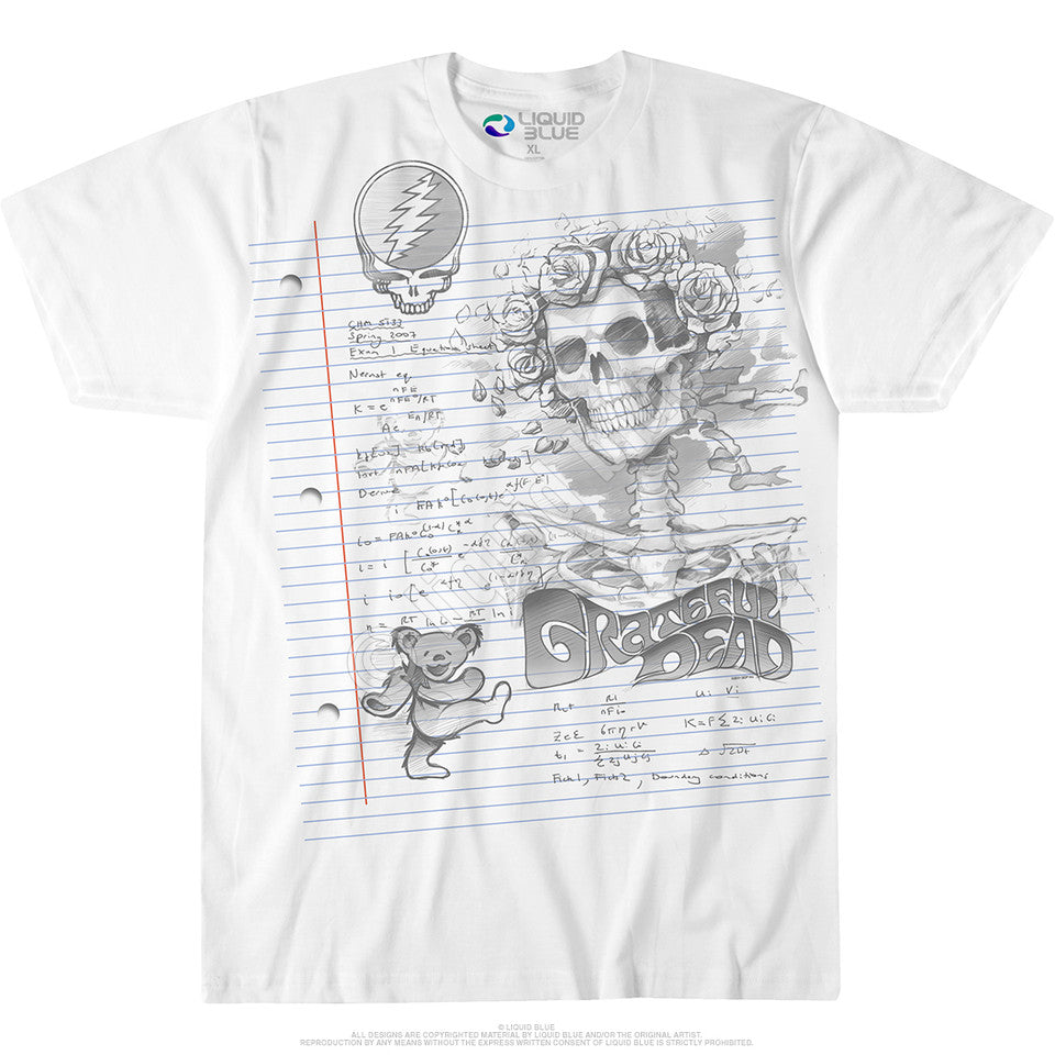 Grateful Dead Sketch Notepad Mens T-shirt- Liquid Blue