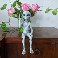Rude Alien Statue “Flipping The Bird” 10″ H Shelf Sitter Extraterrestrial Figurine Funny Home or Garden Decoration