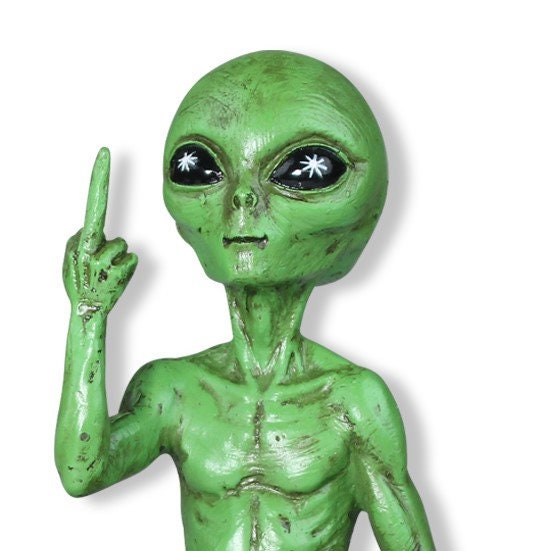 Rude Alien Statue “Flipping The Bird” 10″ H Shelf Sitter Extraterrestrial Figurine Funny Home or Garden Decoration