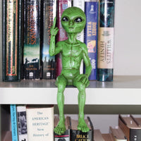 Rude Alien Statue “Flipping The Bird” 10″ H Shelf Sitter Extraterrestrial Figurine Funny Home or Garden Decoration