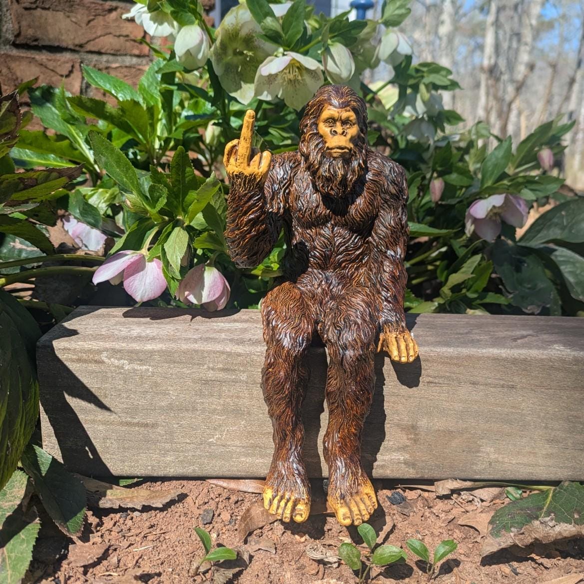 Bigfoot ‘Flipping The Bird’ Sasquatch Yeti Statue Indoor/Outdoor for Patio, Deck, Home, Office 10 in H Shelf Sitter Figurine