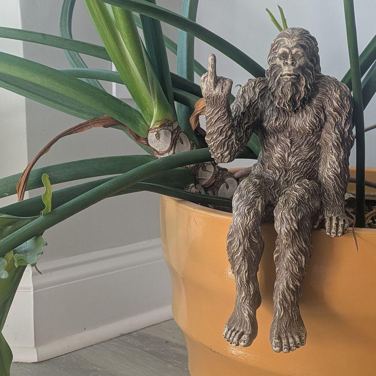 Bigfoot ‘Flipping The Bird’ Sasquatch Yeti Statue Indoor/Outdoor for Patio, Deck, Home, Office 10 in H Shelf Sitter Figurine