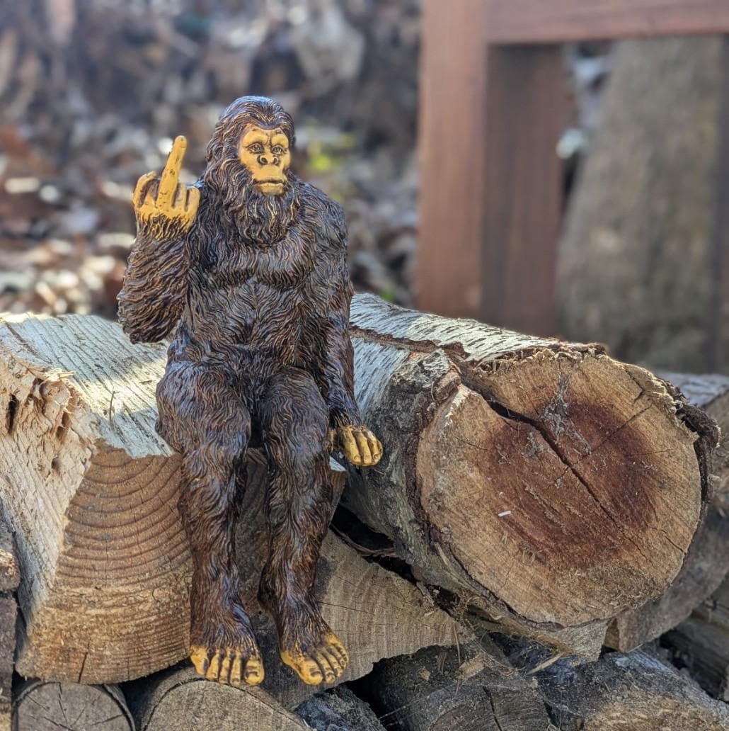 Bigfoot ‘Flipping The Bird’ Sasquatch Yeti Statue Indoor/Outdoor for Patio, Deck, Home, Office 10 in H Shelf Sitter Figurine