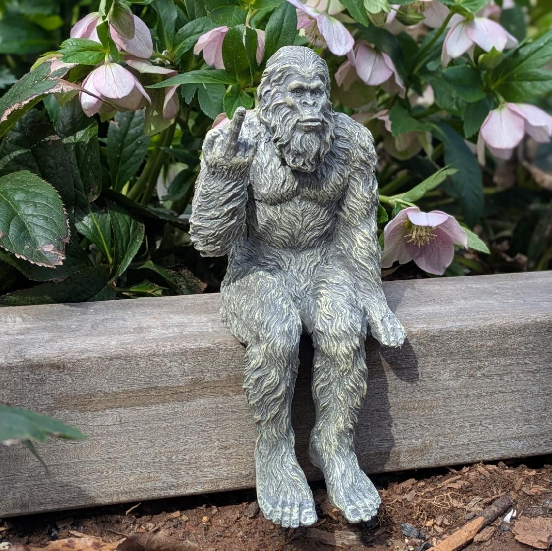 Bigfoot ‘Flipping The Bird’ Sasquatch Yeti Statue Indoor/Outdoor for Patio, Deck, Home, Office 10 in H Shelf Sitter Figurine