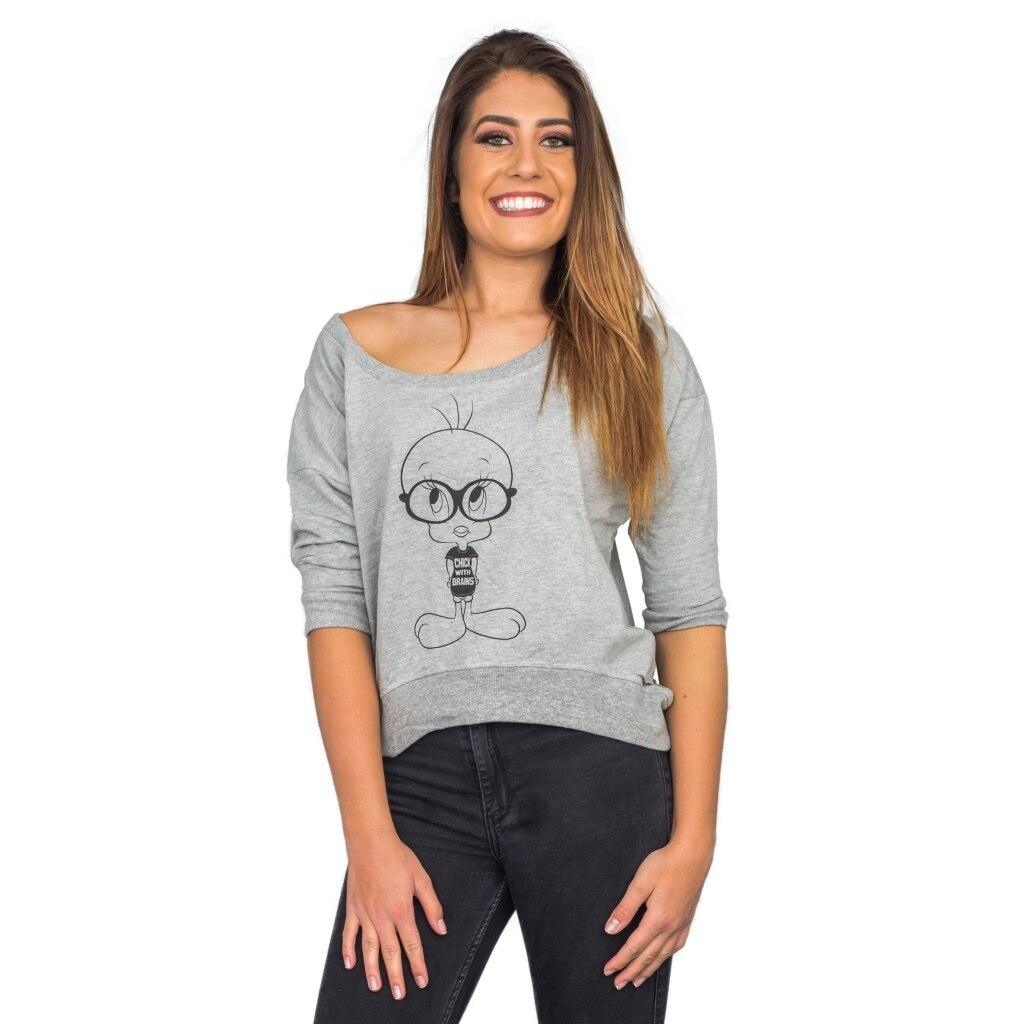 Tweety Bird Chick With Brains Cropped Sweatshirt