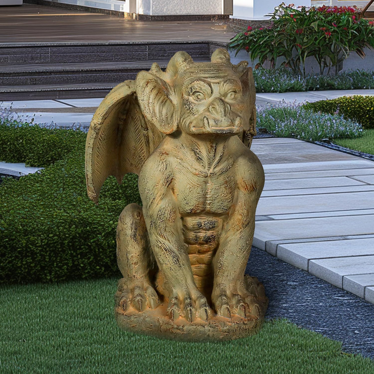 SKYFIRE Sitting Guardian Sculpture - 23.2" Large Silas The Sentry Gargoyle Gothic Statues, Concrete Indoor Outdoor Winged Gargoyle Halloween Figurines for Garden, Lawn, Backyard, Office, Home Decor