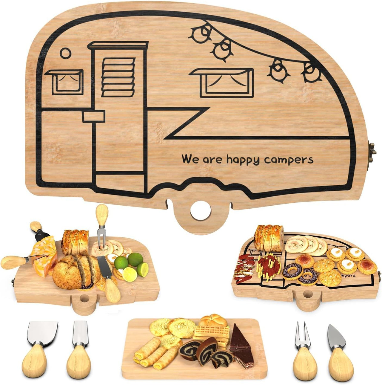 Bigfoot or RV Bamboo Board for Charcuterie, Foldable Cutting Board, Flexible Cheeseboard Serving Tray, Gift Ideas for New Home, Christmas, Women Birthday