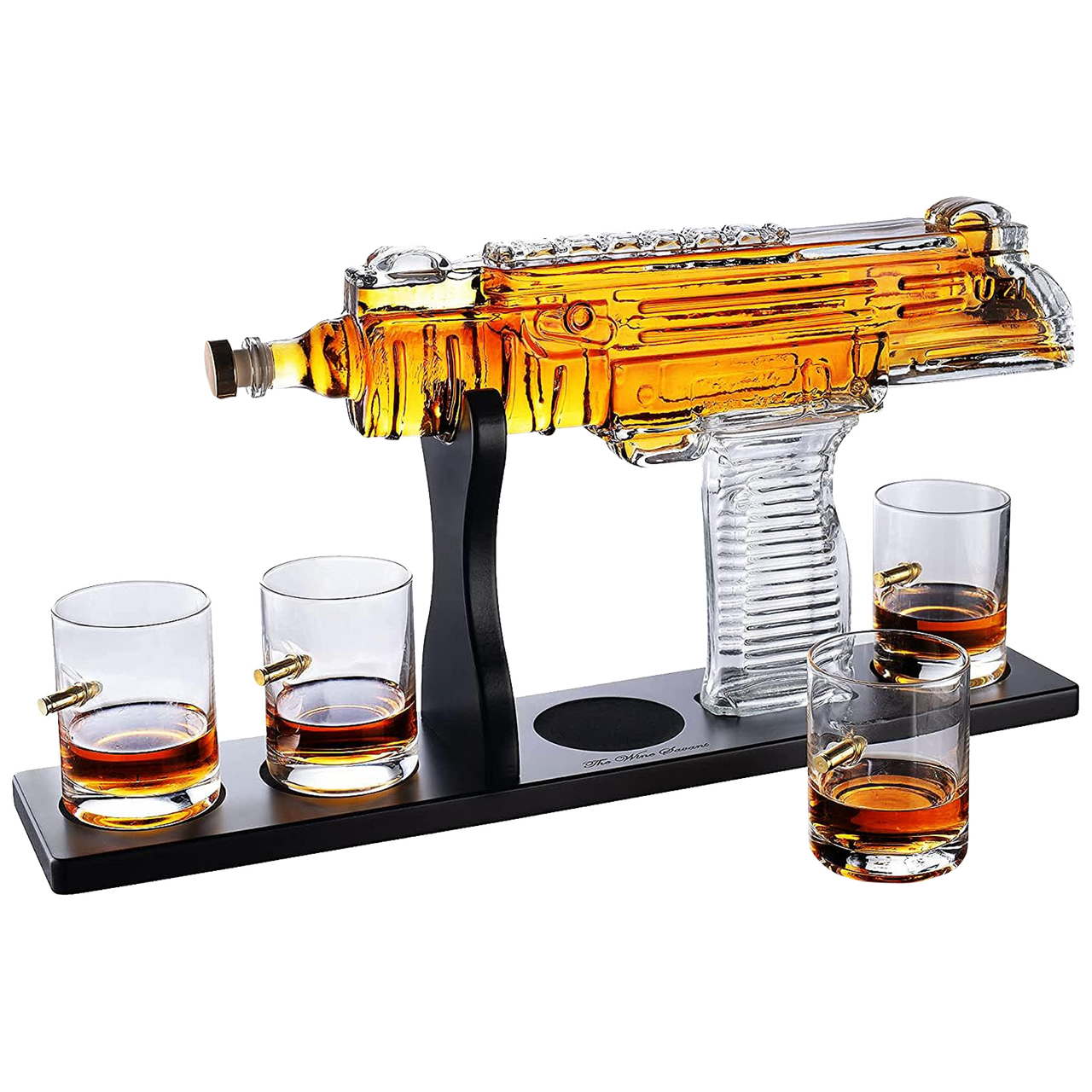 Uzi Submachine Gun Whiskey Gun Decanter and 4 Liquor Glasses - Tik Tok Gun Decanter & Glass Set - Gun Gifts for Men - Whiskey Decanter Set - Bourbon & Scotch Decanter - Firearm Shooting Gifts for Dad-0