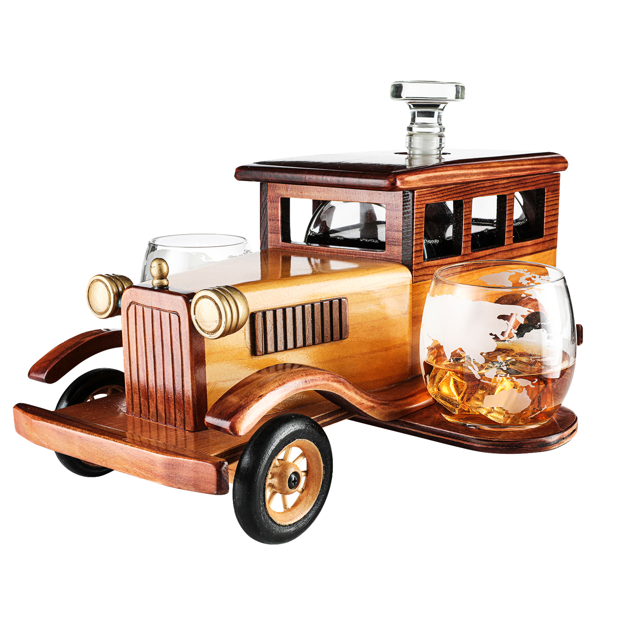 Old Fashioned Car Whiskey Decanter Set, Very Large 15" x 13" x 7" 750ml Decanter Spigot, and 2-10oz Whiskey Tumbler Old Fashion Glasses, Old Fashioned Vintage Car, Limited Edition, Great Bar Gift-1