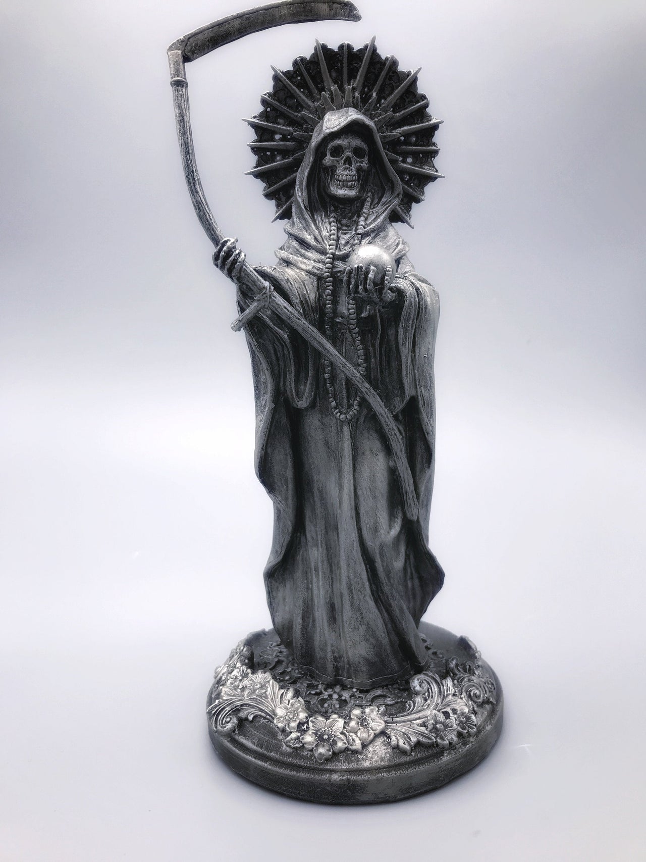 Santa Muerte Statue, Hand Painted Sculpture | Mexican Saint of Death Altar Statue | Gothic Figurine, Dia de los Muertos Decor