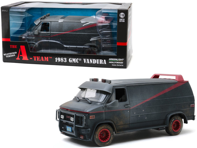 1983 GMC Vandura Black Weathered Version with Bullet Holes "The A-Team" (1983-1987) TV Series 1/18 Diecast Model Car by Greenlight-0