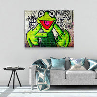Banksy Frog Flip Off Canvas Wall Art, Abstract Wall Art