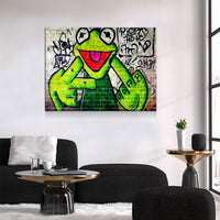 Banksy Frog Flip Off Canvas Wall Art, Abstract Wall Art
