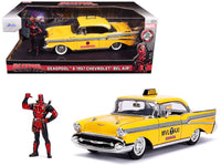 1957 Chevrolet Bel Air Taxi Yellow with Deadpool Diecast Figurine 