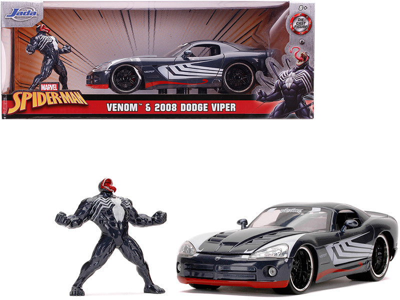 2008 Dodge Viper SRT10 Dark Gray with Venom Diecast Figurine "Spider-Man" "Marvel" Series 1/24 Diecast Model Car by Jada-0