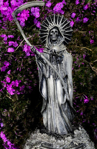 Santa Muerte Statue, Hand Painted Sculpture | Mexican Saint of Death Altar Statue | Gothic Figurine, Dia de los Muertos Decor