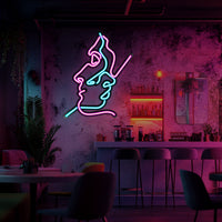Two Faces Line Art Metal Neon Wall Art- LN0007
