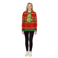3D T-Rex Red and Green Adult Ugly Christmas Sweater