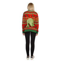 3D T-Rex Red and Green Adult Ugly Christmas Sweater
