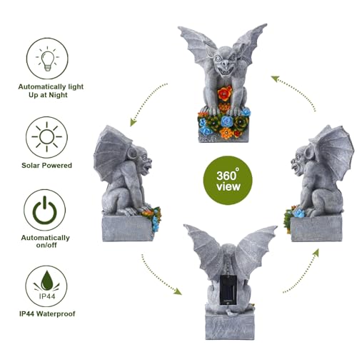 Solar Gothic Gargoyle Garden Statues: Outdoor Sculptures with Succulent Lights Decor for Patio Lawn Yard Art - Gifts for Mom Grandma