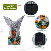 Solar Gothic Gargoyle Garden Statues: Outdoor Sculptures with Succulent Lights Decor for Patio Lawn Yard Art - Gifts for Mom Grandma