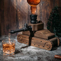 Tank Handcrafted Liquor Dispenser - The Wine Savant - Industrial Pipe Mahogany Wood Whiskey Decanter - Bar Accessories For Home Gifts for Him, Veteran's Day, Military Appreciation, Home Bar Gift-1