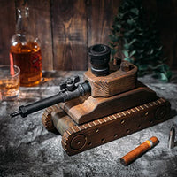 Tank Handcrafted Liquor Dispenser - The Wine Savant - Industrial Pipe Mahogany Wood Whiskey Decanter - Bar Accessories For Home Gifts for Him, Veteran's Day, Military Appreciation, Home Bar Gift-2