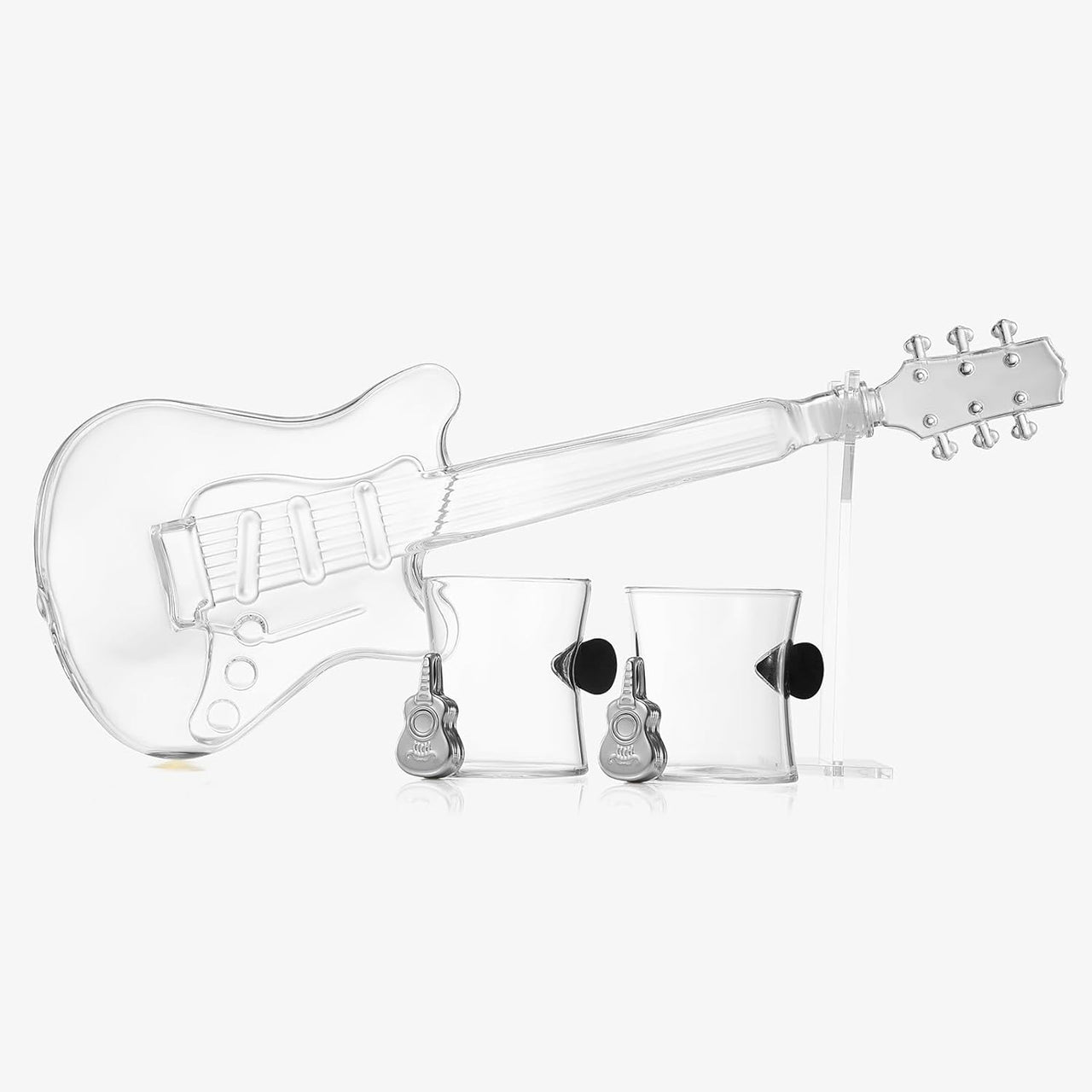 Electric Guitar Whiskey & Wine Decanter with 2 Pick Whiskey Glasses, Acrylic Stand & Case - 34 OZ Glass 16" L for Whiskey Music Lover & Rock N Roll Gifts Musician Music Lovers, Guitar Loves Gifts-3