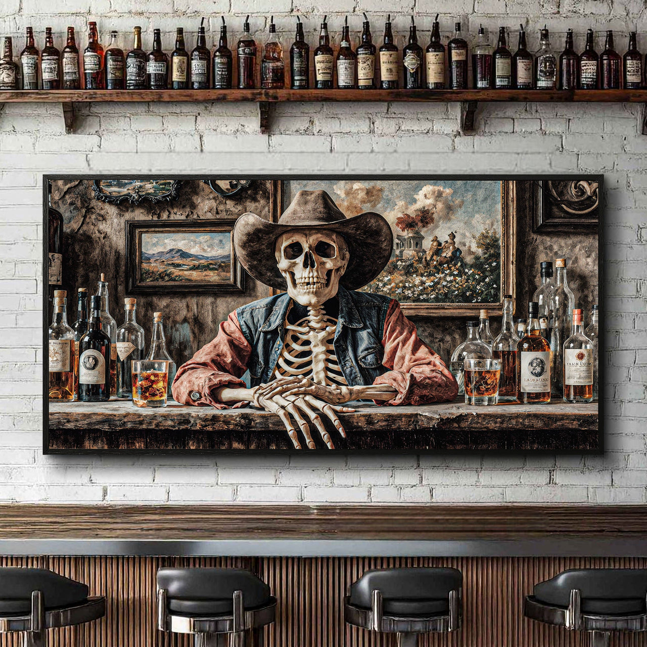 Skeleton Cowboy Western Saloon Wall Art